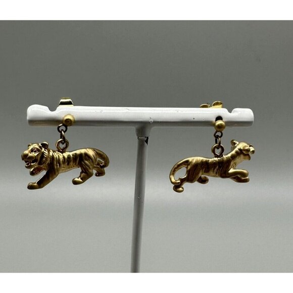 Vintage Jewelry - 3/$30 Vintage Tiger Earrings Gold Tone Drop Pierced Safari Jungle Animal Jewelry